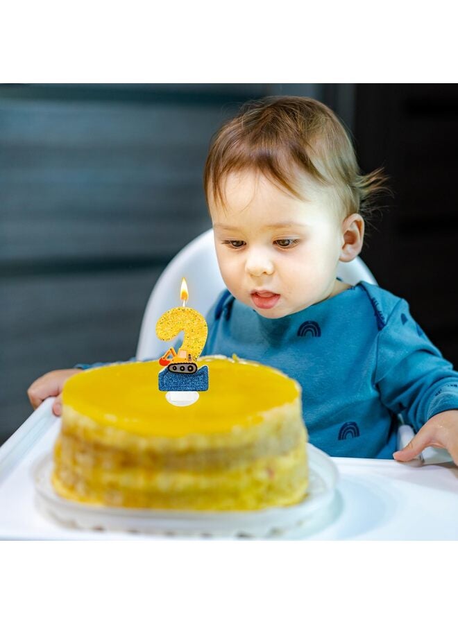 شموع عيد ميلاد على شكل حفارة، أرقام؟ شموع عيد ميلاد على شكل رقم ٢؟ ديكورات حفلات بناء صفراء وزرقاء، ديكورات عيد ميلاد على شكل حفارة للاحتفال بالحفلات - Image 3