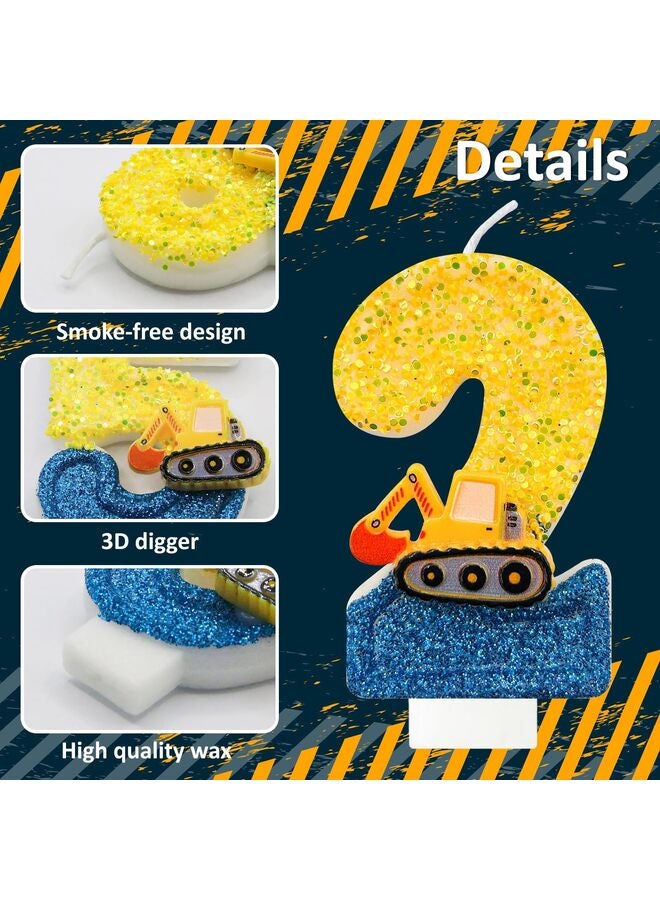 شموع عيد ميلاد على شكل حفارة، أرقام؟ شموع عيد ميلاد على شكل رقم ٢؟ ديكورات حفلات بناء صفراء وزرقاء، ديكورات عيد ميلاد على شكل حفارة للاحتفال بالحفلات - Image 2