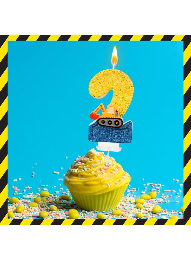 شموع عيد ميلاد على شكل حفارة، أرقام؟ شموع عيد ميلاد على شكل رقم ٢؟ ديكورات حفلات بناء صفراء وزرقاء، ديكورات عيد ميلاد على شكل حفارة للاحتفال بالحفلات - Image 4