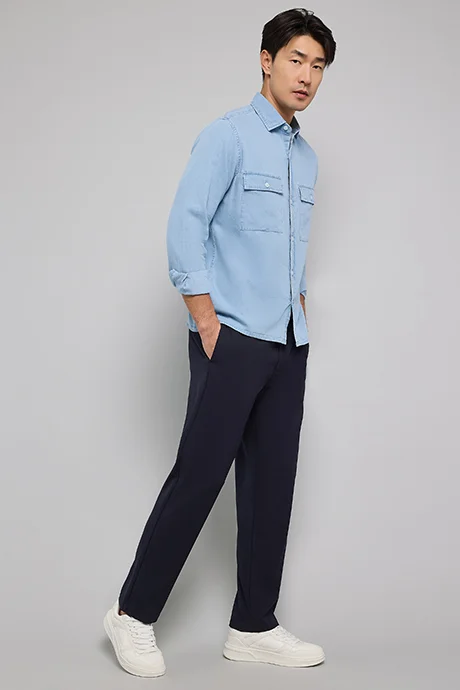 R&B Solid Regular Fit Pants with Drawstring waist
