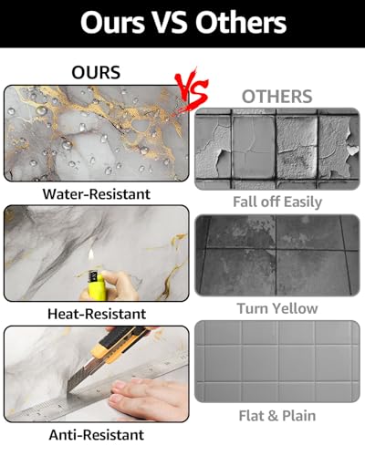 WADILE 20pcs Waterproof Peel and Stick Marble Wall Tiles, 11.8"x11.8" Self-Adhesive PVC Panels for Bathroom, Kitchen, and Living Room Gold (Not Real Tile) - Image 4
