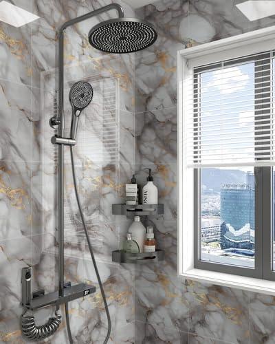 WADILE 20pcs Waterproof Peel and Stick Marble Wall Tiles, 11.8"x11.8" Self-Adhesive PVC Panels for Bathroom, Kitchen, and Living Room Gold (Not Real Tile) - Image 5