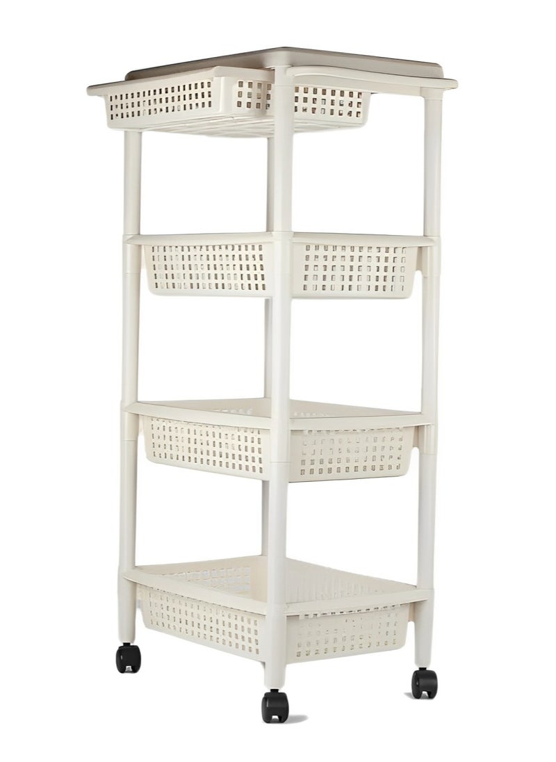 SUKILO 4-Tier Plastic Storage Shelf Unit – Multi-Layer Floor Standing Organizer Rack for Bathroom, Kitchen, Living Room & Toilet – Portable Rectangular Storage Rack with Open Shelves  - Image 1