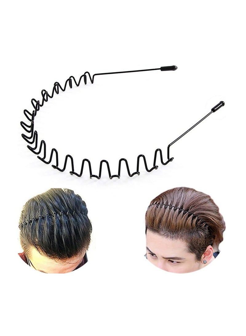 Metal Hair Band for Men Headband Women Hair Bands Men Unisex Black Wavy Spring Outdoor Sports Headbands for Men's Hair Band Hoop Elastic Non Slip Head Band - Image 1