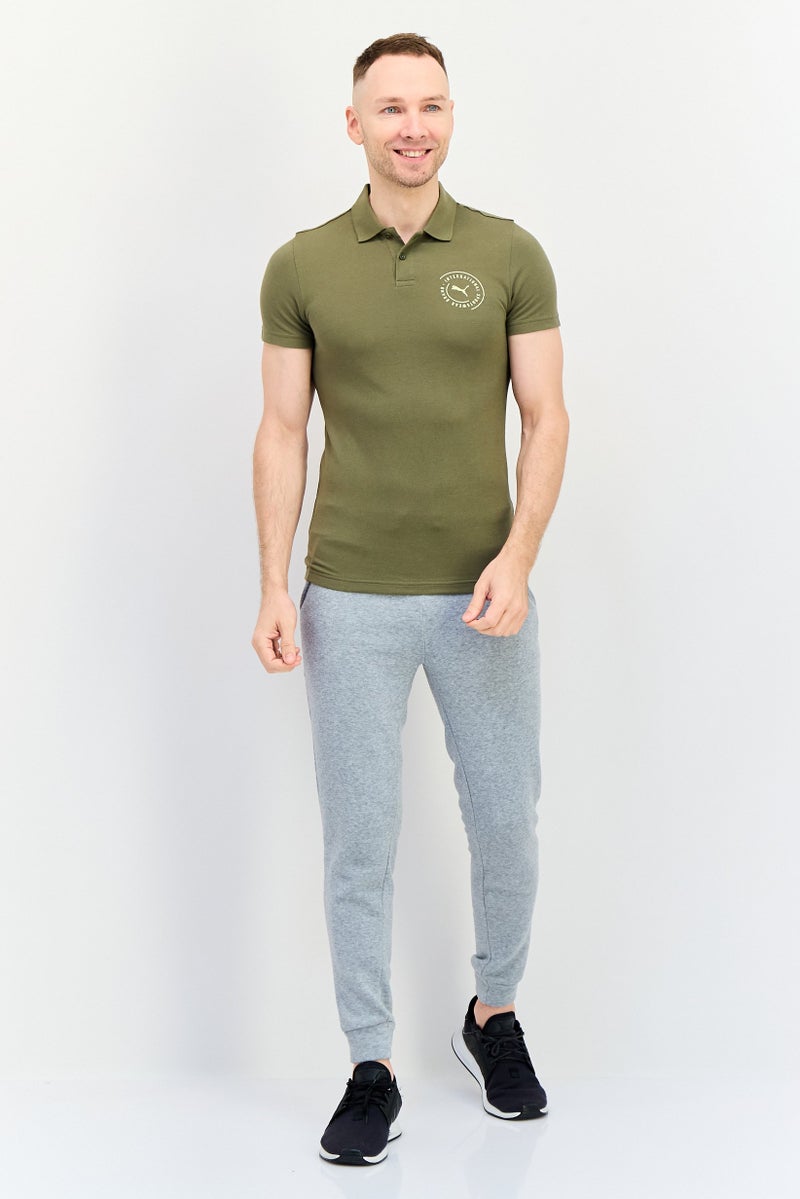 PUMA تي شيرت بولو رياضي للرجال بأكمام قصيرة، خارجي، زيتوني داكن - Image 3