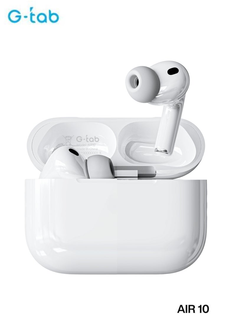 G-TAB AIR 10 Wireless Bluetooth Earbuds – Active Noise Cancellation (ANC), Waterproof Design, Smart Touch Controls, Extra Eartips, 20-Hour Battery Standby, Compatible with iPhone, Samsung & All Bluetooth Devices - Image 1