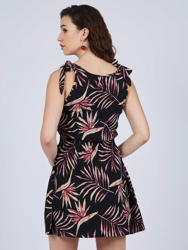 Outzidr  Black Mini Dress With Waist Smocking for Women | Best Price UAE
