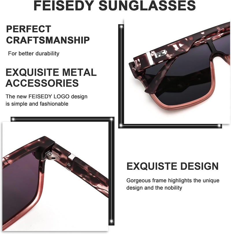 FEISEDY Fashion Flat Top Sunglasses Trendy Oversized Square Shades Women Men UV400 B2996 - Image 5