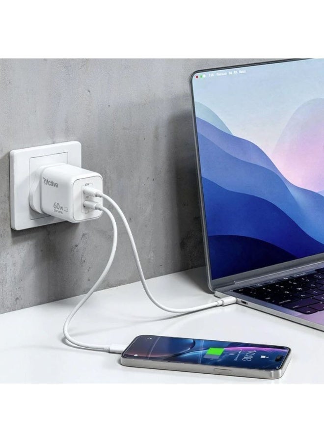 آكتف شاحن جداري أبيض Active AW-60W Dynamic AVS - Image 2