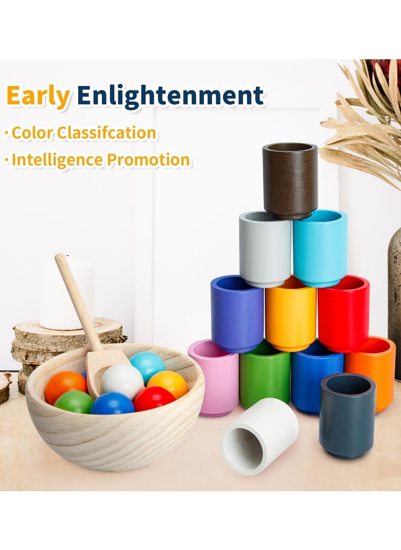 Mr. Penda 12 Balls Colour Sorting Toys for Toddlers, Balls in Cups Montessori Wooden Toy, Wooden Sorter Game, Wood Sensory Puzzle Toys Matching Game with Sorting Bowls for Kids Counting  - Image 5