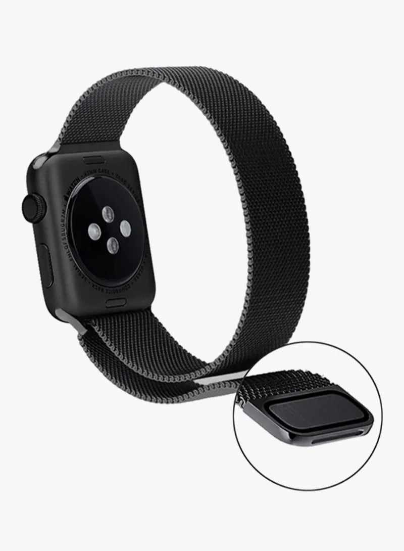 سوار ساعة أبل متوافق مع 42 ملم (السلسلة 10)/41 ملم/40 ملم/38 ملم حزام ساعة أبل ميلانيزي لساعة أبل جميع السلاسل باللون الأسود - Image 3