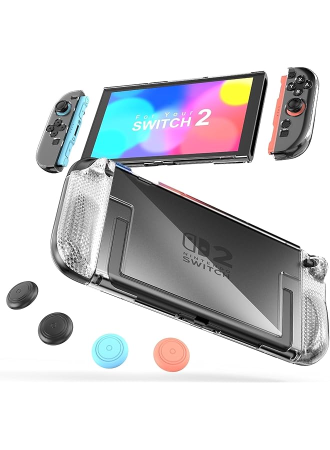 XICEN Protective Case Compatible With Nintendo Switch 2 Transparent Protective For Nintendo Switch 2 (2025) With Tpu Grip Cover Case And Thumb Caps Shock Absorption And Anti Scratch Design  - Image 1