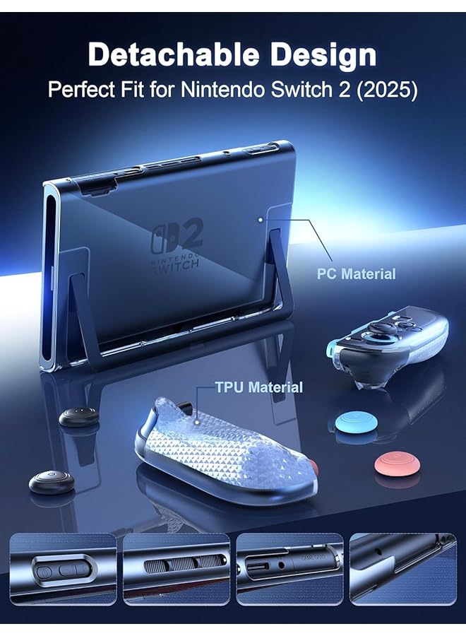 XICEN Protective Case Compatible With Nintendo Switch 2 Transparent Protective For Nintendo Switch 2 (2025) With Tpu Grip Cover Case And Thumb Caps Shock Absorption And Anti Scratch Design  - Image 3