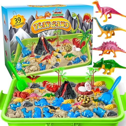 ESSENSON Sensory Bin Dinosaurs Kit with Sensory Sand Play Sand Pretend Play Beach Toy Sandbox for Girls and Boys - Image 1