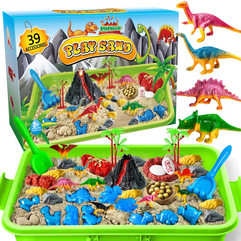 ESSENSON Sensory Bin Dinosaurs Kit with Sensory Sand Play Sand Pretend Play Beach Toy Sandbox for Girls and Boys - Image 3