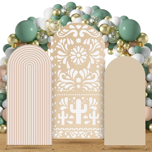 Gaiaring 3 Pcs Mexican Arch Backdrop Cover Set 4FT 5FT 6FT Backdrop Stand Cover Stretchy Arch Stand Covers for Mexican Theme Fiesta Talavera Wedding Baby Shower Birthday Party Decoration (Brown) - Image 1
