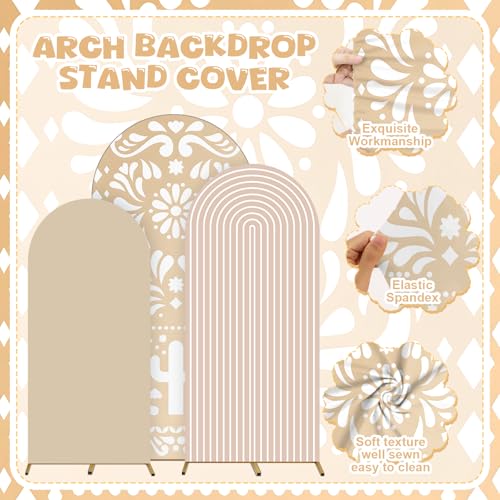 Gaiaring 3 Pcs Mexican Arch Backdrop Cover Set 4FT 5FT 6FT Backdrop Stand Cover Stretchy Arch Stand Covers for Mexican Theme Fiesta Talavera Wedding Baby Shower Birthday Party Decoration (Brown) - Image 3