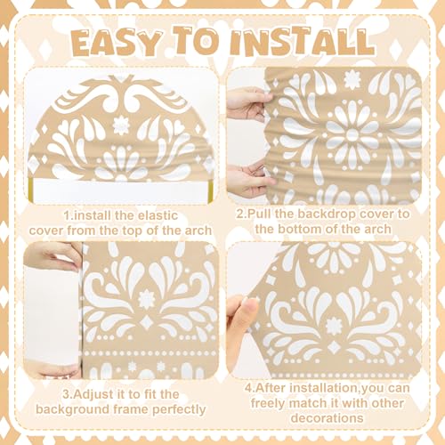 Gaiaring 3 Pcs Mexican Arch Backdrop Cover Set 4FT 5FT 6FT Backdrop Stand Cover Stretchy Arch Stand Covers for Mexican Theme Fiesta Talavera Wedding Baby Shower Birthday Party Decoration (Brown) - Image 4