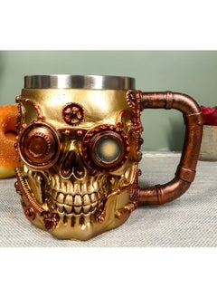 Golden Steampunk Detective Skull Coffee Mug With Painted Mechanical Gearwork Red Pipeline Design Beer Stein Tankard Drink Cup 14Oz (Red Steampunk Skull)