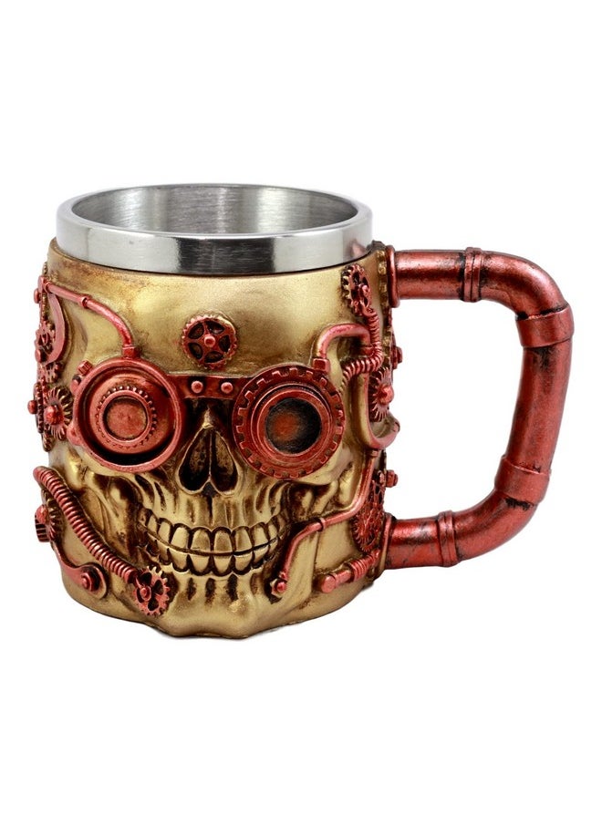 Ebros Gift - Golden Steampunk Detective Skull Coffee Mug With Painted Mechanical Gearwork Red Pipeline Design Beer Stein Tankard Drink Cup 14Oz (Red Steampunk Skull) - Image 1