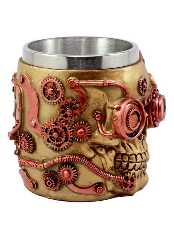Ebros Gift - Golden Steampunk Detective Skull Coffee Mug With Painted Mechanical Gearwork Red Pipeline Design Beer Stein Tankard Drink Cup 14Oz (Red Steampunk Skull) - Image 1