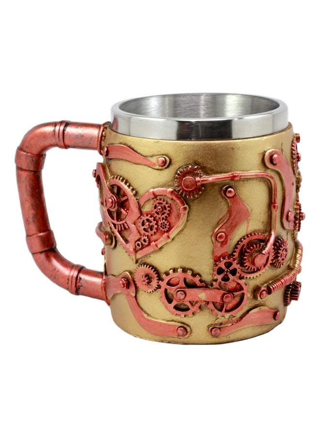 Ebros Gift - Golden Steampunk Detective Skull Coffee Mug With Painted Mechanical Gearwork Red Pipeline Design Beer Stein Tankard Drink Cup 14Oz (Red Steampunk Skull) - Image 1