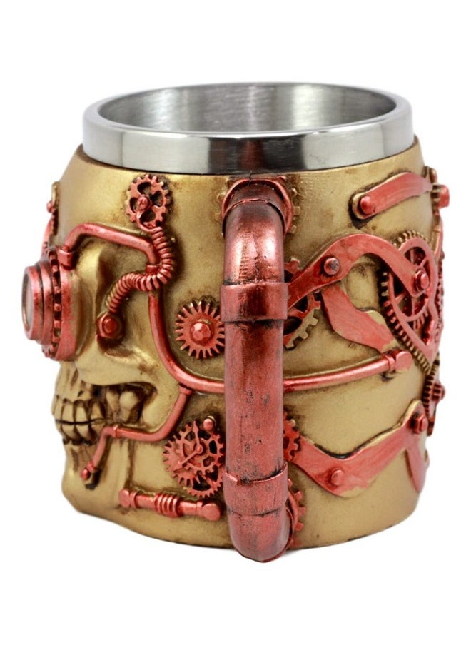 Ebros Gift - Golden Steampunk Detective Skull Coffee Mug With Painted Mechanical Gearwork Red Pipeline Design Beer Stein Tankard Drink Cup 14Oz (Red Steampunk Skull) - Image 1