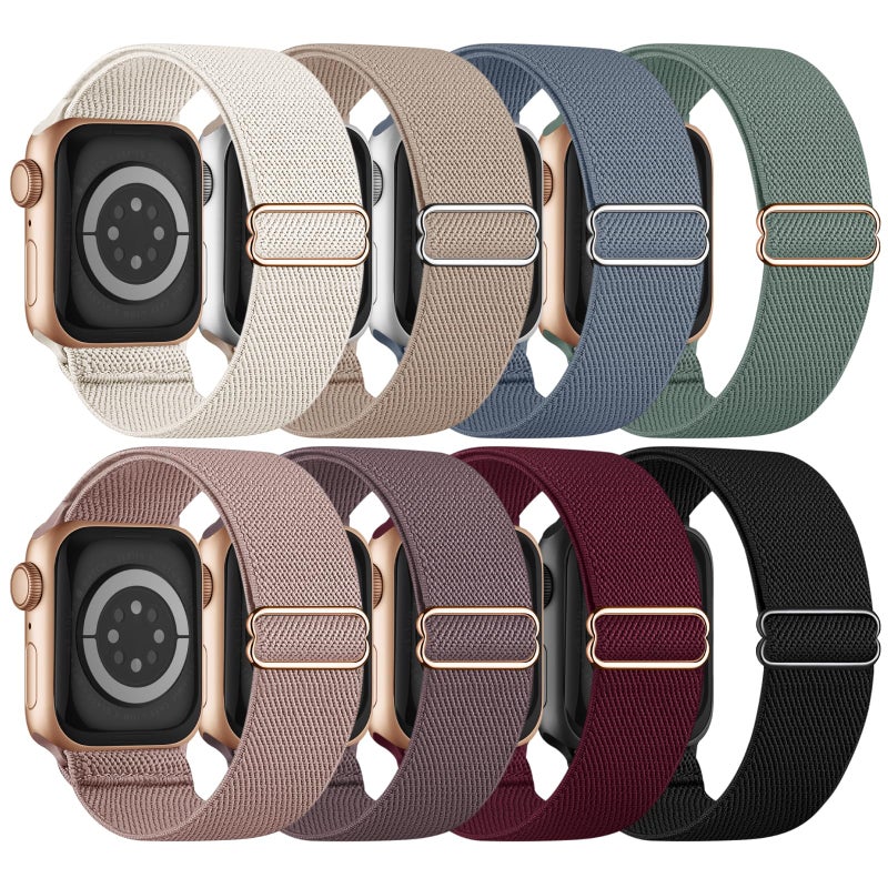 Knossen 8 Pack Stretchy Solo Loop Band Compatible with Apple Watch Bands for Women Men 40mm 38mm 41mm 42mm 44mm 45mm 46mm 49mm, Nylon Braided Strap for iWatch Series 11 10 9 8 7 6 SE 5 4 3 Ultra 3 Ultra 2 - Image 1
