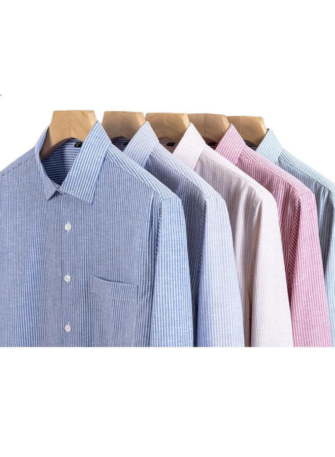 Firs Men'S Long Sleeve Shirt With Linen And Lyocell Blend, Business Casual Striped Shirt For Young And Middle-Aged, Brown, Size 40 - Image 1