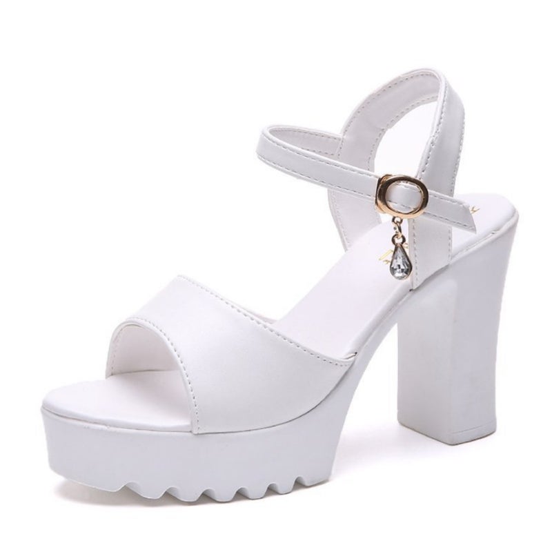 High heel thick heel thick sole waterproof table one-word buckle with fish mouth muffin shoes - Image 3