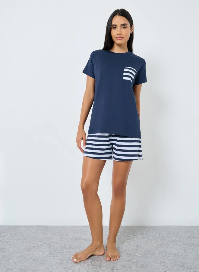 Styli Styli Striped Pocket T-Shirt and Shorts Set