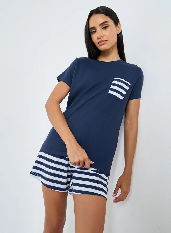 Styli Styli Striped Pocket T-Shirt and Shorts Set