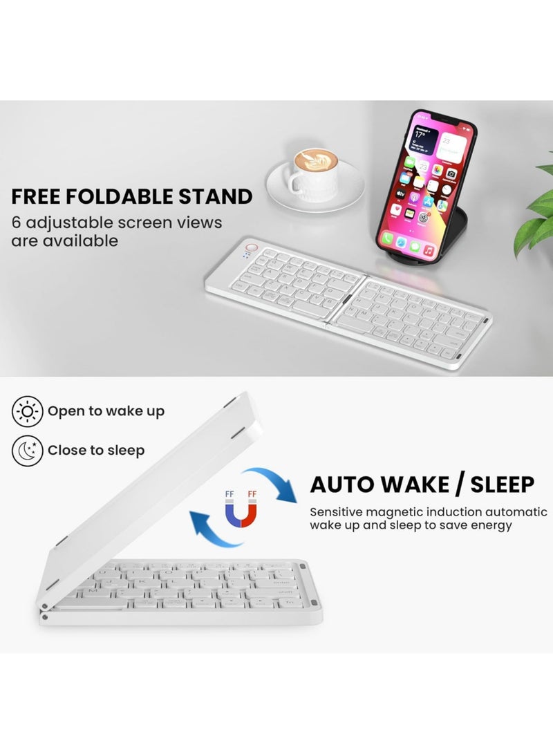 Rock Pow Mini Portable Wireless Folding Full Size Keyboard Sync Up to 3 Devices Aluminum Travel Keyboard for iPhone iPad Mac Android Windows iOS  - Image 2