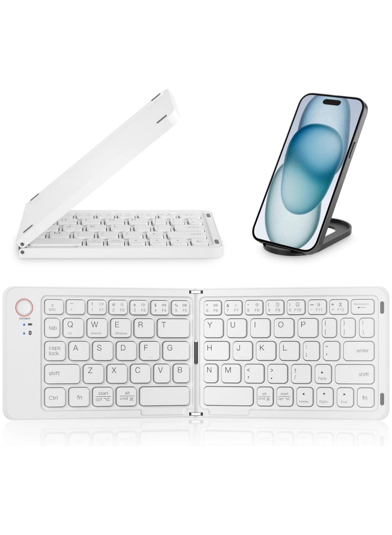 Rock Pow Mini Portable Wireless Folding Full Size Keyboard Sync Up to 3 Devices Aluminum Travel Keyboard for iPhone iPad Mac Android Windows iOS  - Image 1
