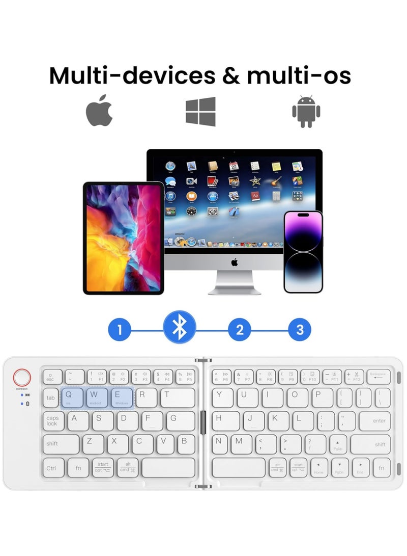 Rock Pow Mini Portable Wireless Folding Full Size Keyboard Sync Up to 3 Devices Aluminum Travel Keyboard for iPhone iPad Mac Android Windows iOS  - Image 3