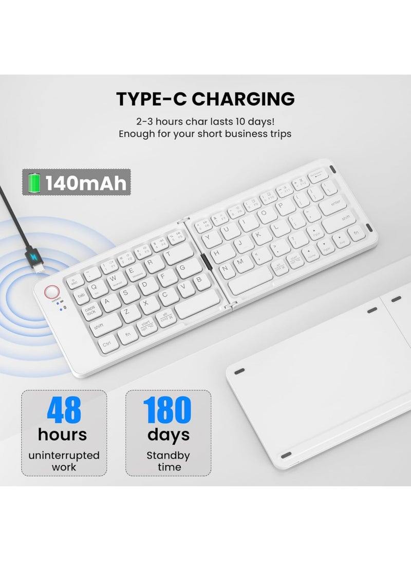 Rock Pow Mini Portable Wireless Folding Full Size Keyboard Sync Up to 3 Devices Aluminum Travel Keyboard for iPhone iPad Mac Android Windows iOS  - Image 4