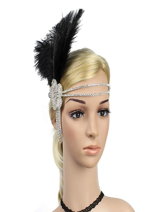 STIOEDYUAN 1920s Vintage Hairband Old Hollywood Glam Headpiece Great Gatsby Flapper Headband Elegant Crystal Rhinestone Flower Tassels (Black) - Image 3