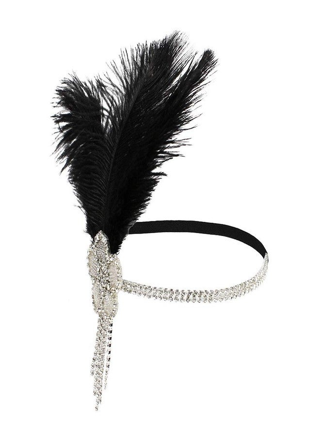 STIOEDYUAN 1920s Vintage Hairband Old Hollywood Glam Headpiece Great Gatsby Flapper Headband Elegant Crystal Rhinestone Flower Tassels (Black) - Image 1