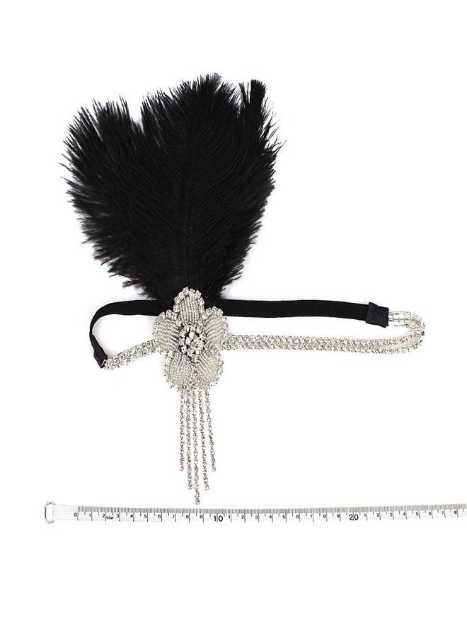 STIOEDYUAN 1920s Vintage Hairband Old Hollywood Glam Headpiece Great Gatsby Flapper Headband Elegant Crystal Rhinestone Flower Tassels (Black) - Image 4