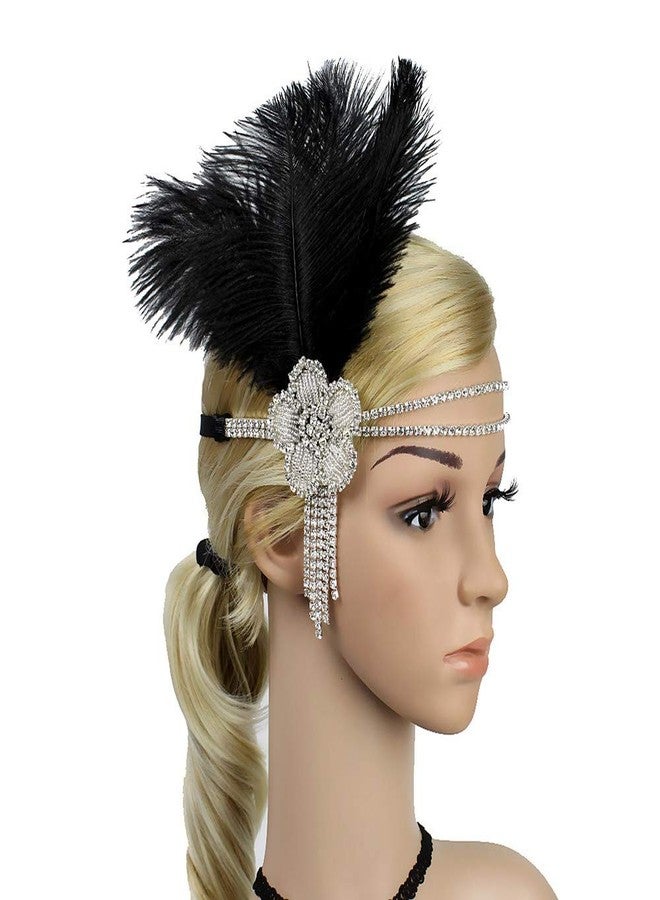 STIOEDYUAN 1920s Vintage Hairband Old Hollywood Glam Headpiece Great Gatsby Flapper Headband Elegant Crystal Rhinestone Flower Tassels (Black) - Image 2