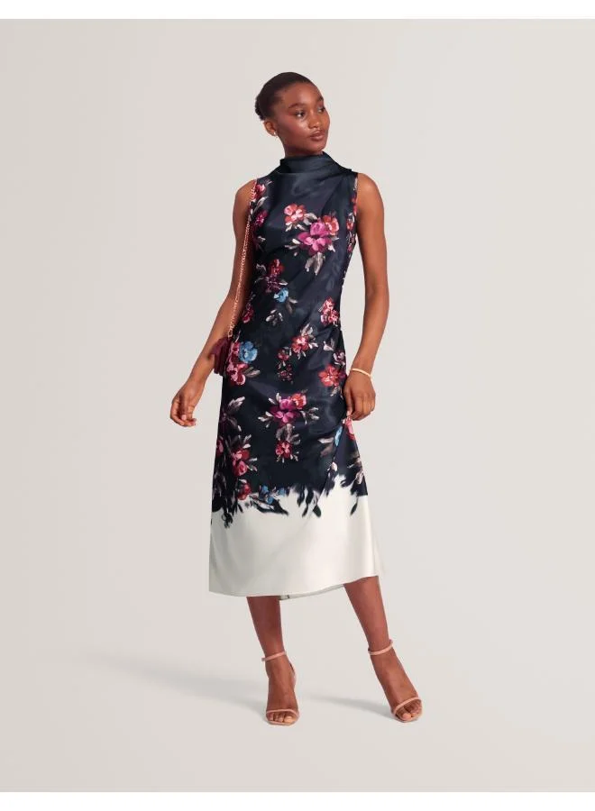 Ted Baker Floral Printed Drape Neck Midi Dress