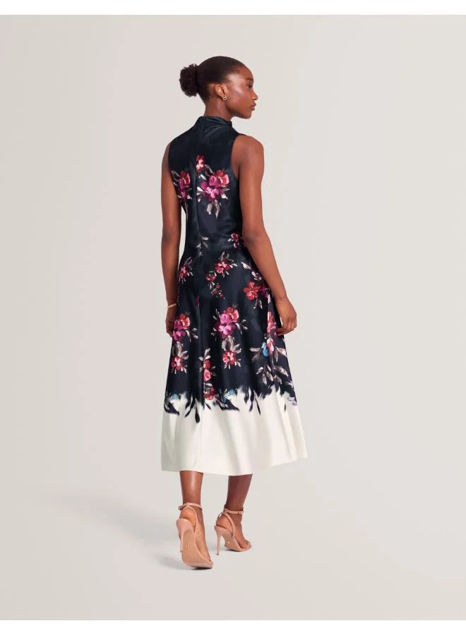 Ted Baker Floral Printed Drape Neck Midi Dress