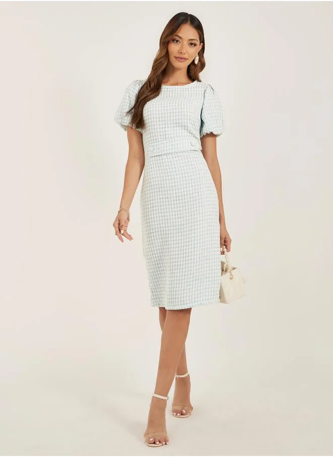 ستايلي Tweed Puff Sleeves Sheath Knee-Length Dress