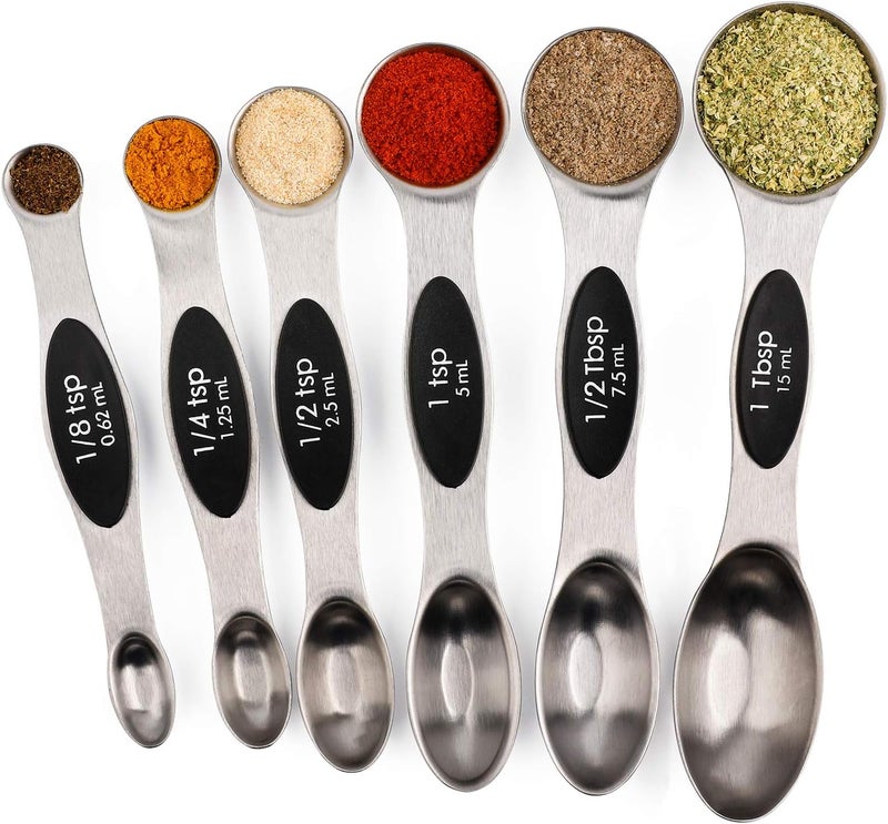 forkmannie Magnetic Measuring Spoons Set of 6 Stainless Steel Dual Sided Stackable Teaspoon for Measuring Dry and Liquid Ingredients - Image 1