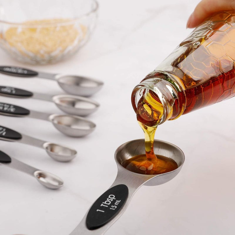 forkmannie Magnetic Measuring Spoons Set of 6 Stainless Steel Dual Sided Stackable Teaspoon for Measuring Dry and Liquid Ingredients - Image 2
