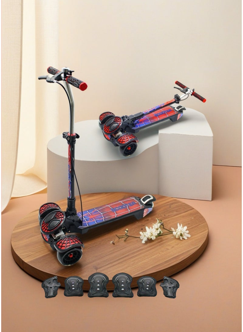 EASY FUTURE Handle Brake & Rear Brake LED PU Wheels Kick Scooter, Scooters for Kids with Foldable & Height Adjustable Handle, Kids Scooter for 3 to 8 Years Including Protective Gear Set - Image 1