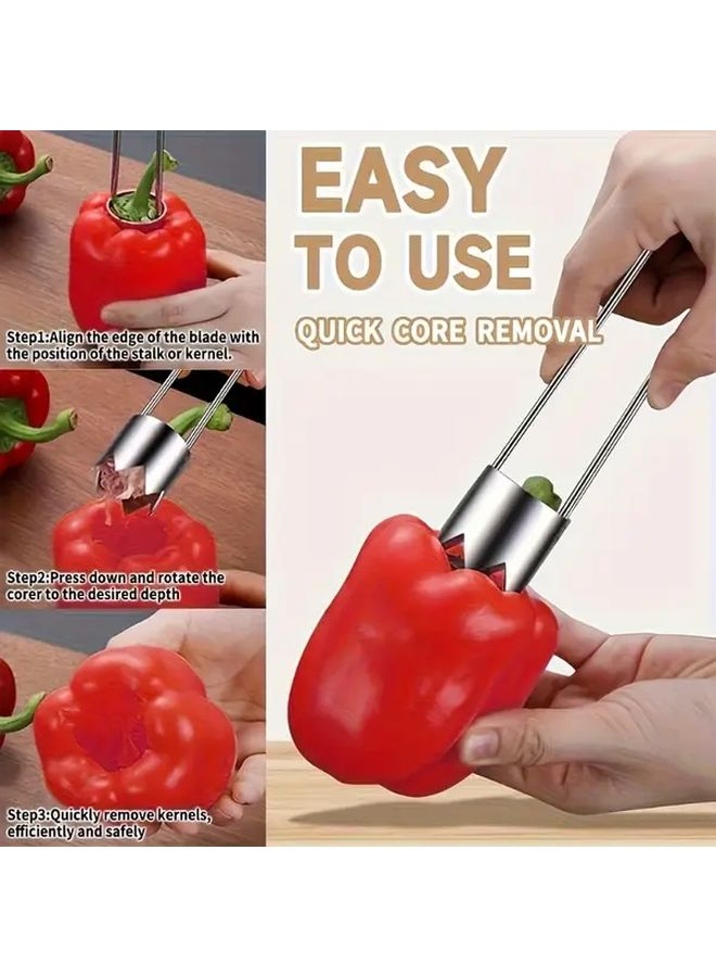Silver Stainless Steel Fruit Core Remover Vegetable Slicer Kitchen Gadget - Image 5