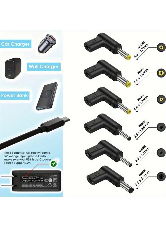 Black 6pcs USB C To DC Adapter Set 5V 3A 90 Degree Angled Charging Plug For Laptop Router - Image 4