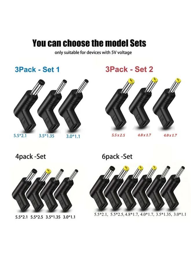 Black 6pcs USB C To DC Adapter Set 5V 3A 90 Degree Angled Charging Plug For Laptop Router - Image 3