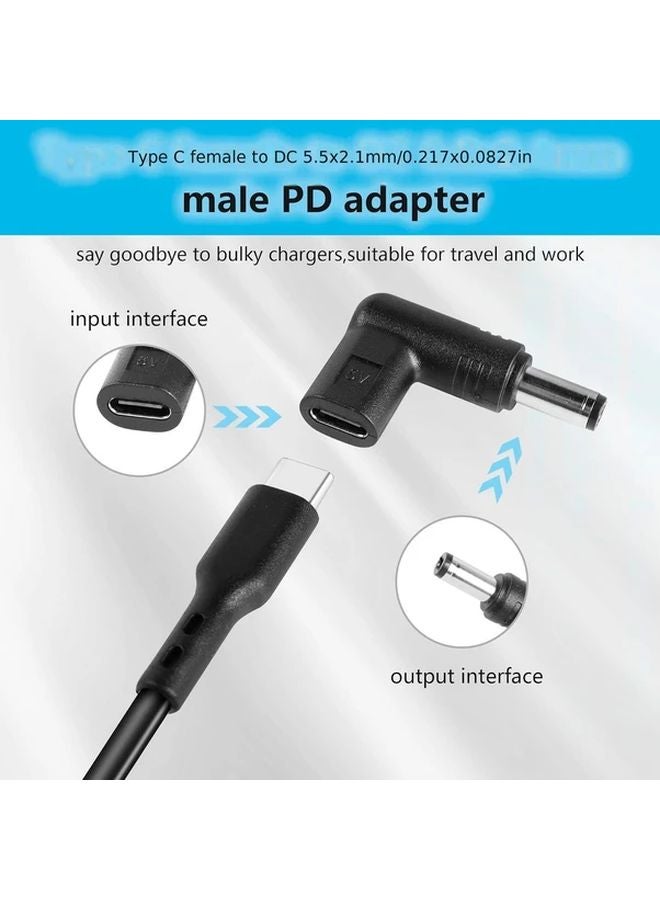 Black 6pcs USB C To DC Adapter Set 5V 3A 90 Degree Angled Charging Plug For Laptop Router - Image 5